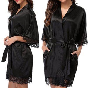 Sexy Robe Satin Lingerie Women Lace Dress Babydoll Nightgown Sleepwear pajamas